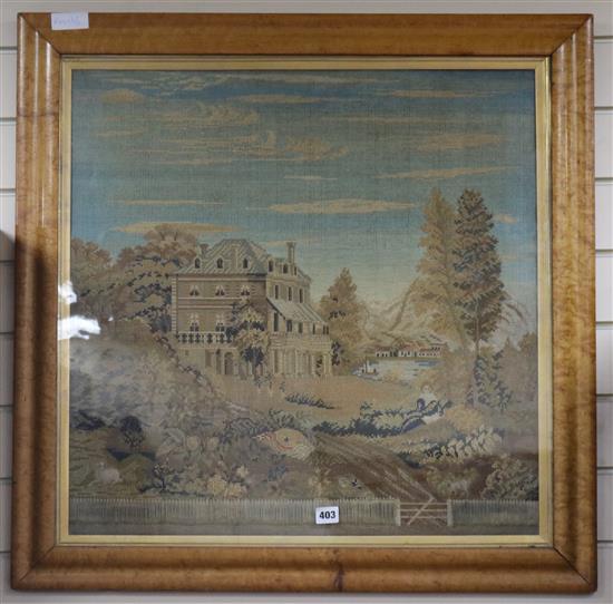 A maple framed petit point needlework